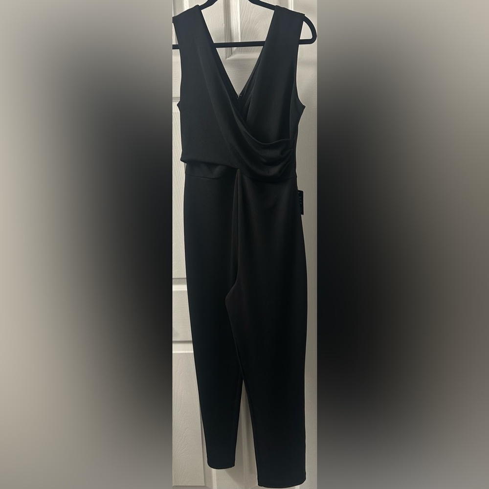 Express - Elegant Black Jumpsuit with Draped Front